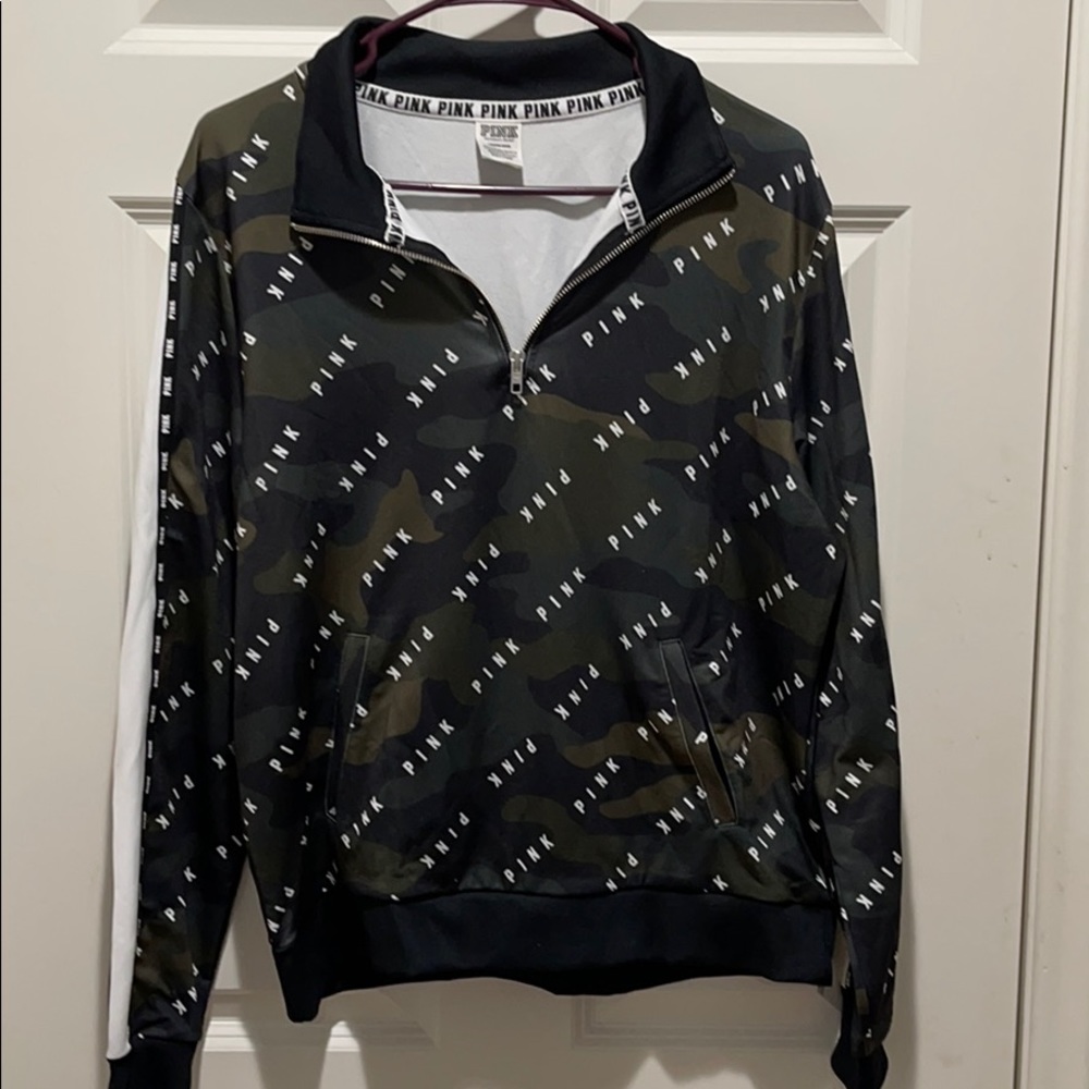 VS Pink camo quarter zip jacket.